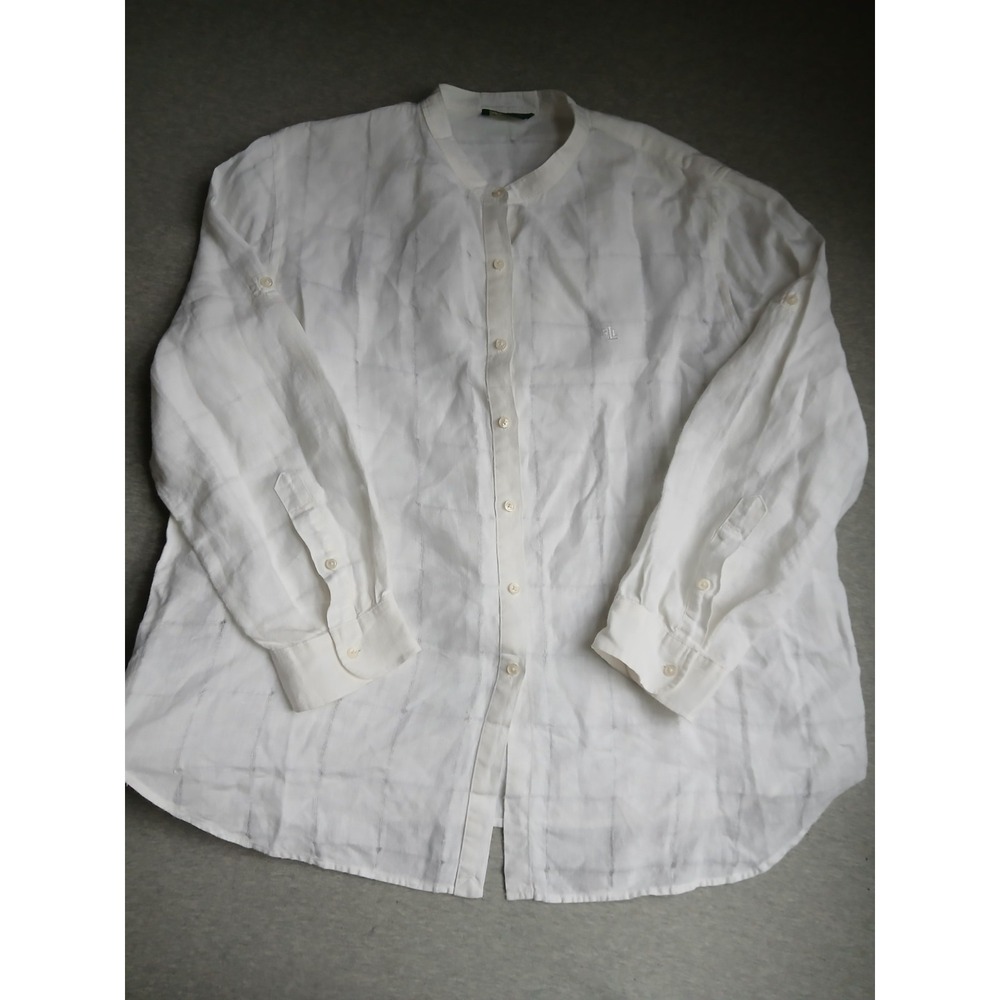 Lauren Ralph Lauren Top 2x 100 Linen Button Down Shirt Dress Windowpane Preppy
